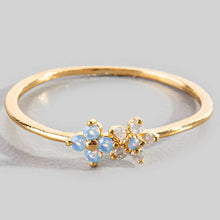 Gold Dipped Cz Double Flower Ring - Silver
