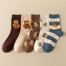 Cute Simple Brown Bear Pattern Crew Socks