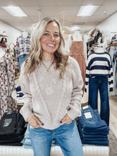Bloomfield Knit Sweater with Floral Stitch Detail - Mocha