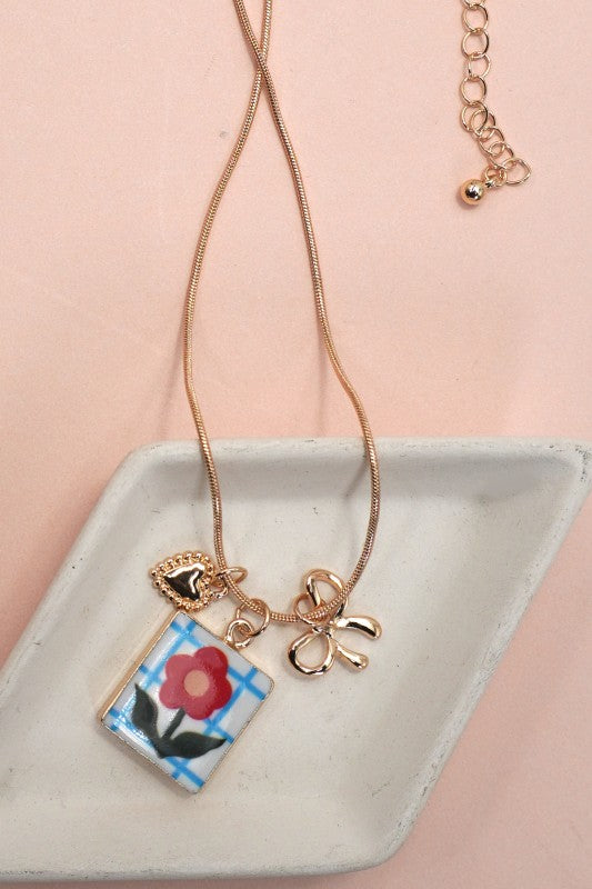 Flower Tile Charm Necklace