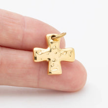 18K Gold PVD Stainless Steel Textured Gold Cross Charm Bar: Stainless Steel Silver