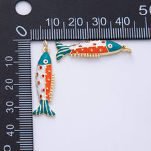 18K Gold Filled 30.5mm Multicolor CZ Enamel Fish Sardine Charm Bar