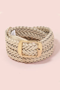 Faux Leather Braided Belt - Brown