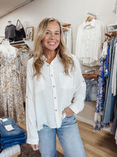 Sunday Button Down Relaxed Fit Linen Blend Shirt - Off White