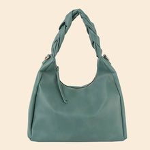 Braided Handle Faux Leather Hobo Hand Bag - Brown