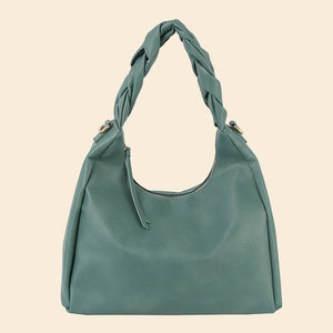 Braided Handle Faux Leather Hobo Hand Bag - Brown