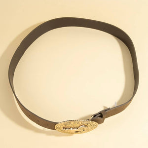 Western Large Engraved Horse Buckle Belt - Silver and Black