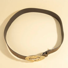 Western Large Engraved Horse Buckle Belt - Gold and Brown