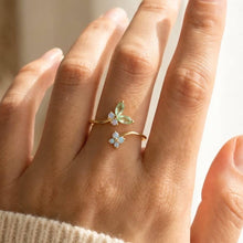 Gold Dipped Cz Butterfly And Flower Band Open Ring: Gold