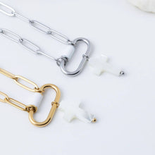 18K Gold PVD Stainless Steel Shell Cross Charm Bar Stainless - Silver