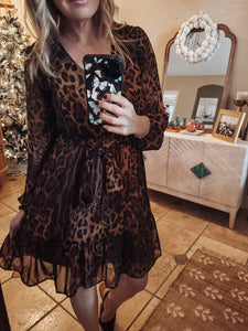 Wild Thing Leopard Long Sleeve V Neck Dress