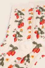 Strawberries And Flowers Embroidered Beige Socks