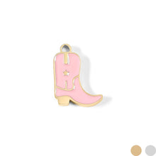 18K Gold PVD Stainless Steel Epoxy Pink Cowgirl Boot Charm Bar - Stainless Steel Silver