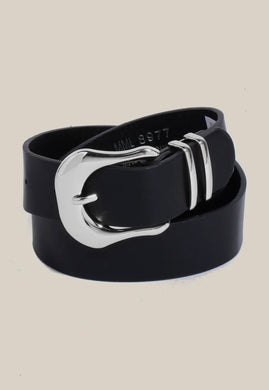 Smooth Faux Leather Belt - Black/Silver