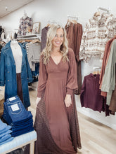 Midnight Riviera Lace Panel V Neck Maxi Dress - Mocha Mousse