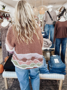 Autumn Mosaic Chunky Knit V Neck Button Down Cardigan - Multi