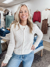 Willow Pointelle Cable Knit Long Sleeve Button Down Cardigan - Cream