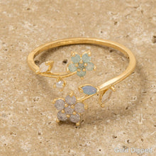 Gold Dipped Cz Floral Open Band Ring: Silver