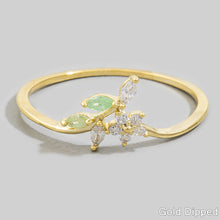 Cz Botanical Flower And Branch Spray Ring - Gold