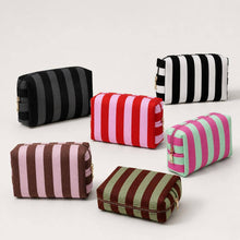 Essential Stripe Cosmetic & Travel Organizer Pouch: Pink Brown