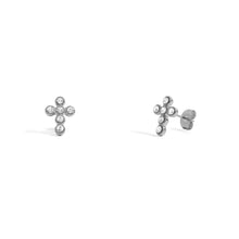 18K Gold PVD Stainless Steel Round Stone Cross Earrings: Stainless Steel Silver