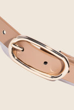 Long Oval Buckle Leather Belt - Silver/Black