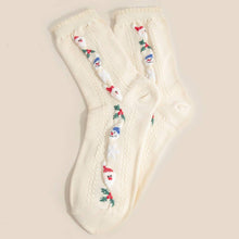 Embroidered Snowman and Santa Christmas Theme Socks - Navy
