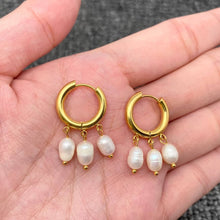 Triple Pearl Charm 18K Gold Plated SS Huggie Earrings