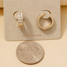 Rhinestone Square Studs Hinge Hoop Earrings - Gold