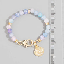 Sea Shell Charm And Heart Clasp Glass Beaded Bracelet - Blue