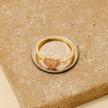 Gold Dipped Enamel Ribbon Bow Heart Ring - White