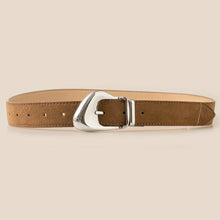 Ornate Buckle Soft Leather Belt - Medium Brown with Silver Buckle