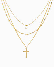 Triple Layered Pearl Cross Necklace