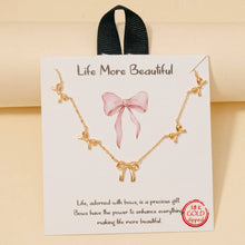 Gold Dipped Mini Ribbon Bow Station Charms Chain Necklace - Gold