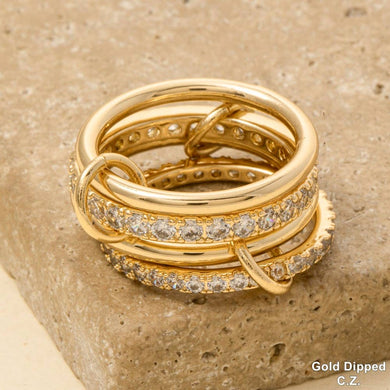 Gold Dipped Cz Pave Linked Band Rings - Gold