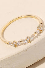 Gold Dipped Delicate Floral Rhinestone Fashion Ring - Gold