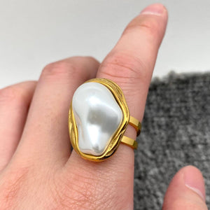 Baroque Pearl 18K Gold Plated Stainless Steel Ring