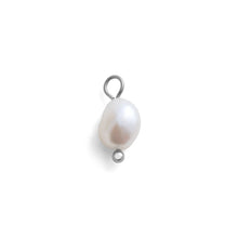 18K Gold PVD Stainless Steel Freshwater Pearl Charm: Bar Stainless Steel Silver