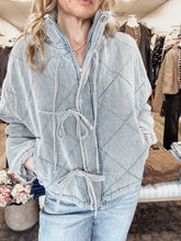 Brighton Quilted Denim Jacket with Tie Detail - Light Wash