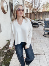 Oat Milk Exposed Seam Split Neckline Sweater