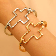 Hammered Open Cross Bangle -  Silver