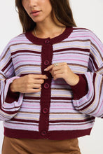BUTTON UP ROUND NECK CARDIGAN: PURPLE BURGUNDY MULTI
