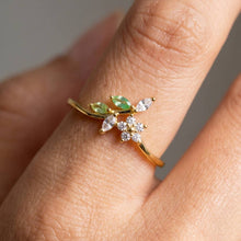 Cz Botanical Flower And Branch Spray Ring - Gold