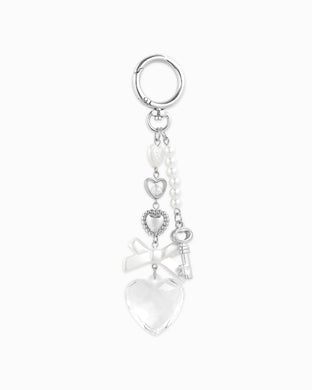 Romantic Heart Coquette Pearl Key Bag Charm - Silver