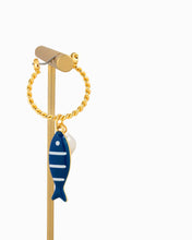 Sea Life Marine Blue Fish Earrings - Gold
