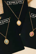 Stainless Steel Vintage Oval Stone Pendant Necklace