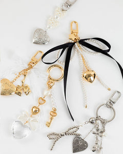 Romantic Heart Coquette Pearl Key Bag Charm - Gold