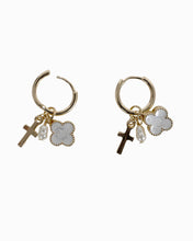 Lucky Clover Cross Pearl Charm Hoop Earrings