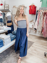 FINAL SALE Coastal Stripe Strapless Dress - Navy
