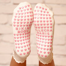 Pink Bikini on Ruffle Cream Pilates Grip Sock Heart Grips